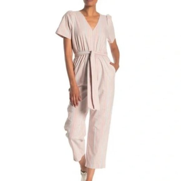 Madewell Pants - Madewell Pink Striped Linen Jumpsuit, Size 4